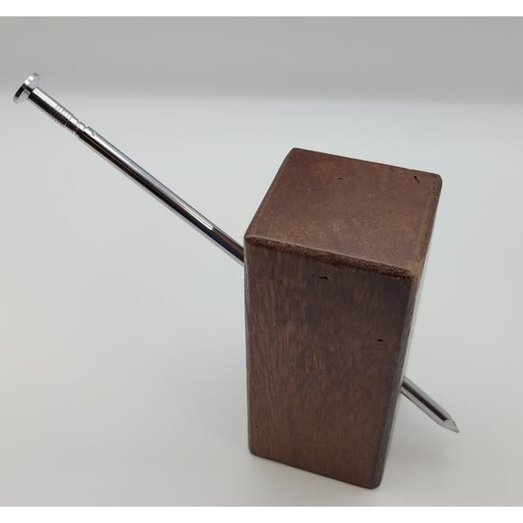 Vtg Paperweight Pen Holder Long Nail Shape Ball Point Pen in Wood Block Prince - Picture 5 of 16